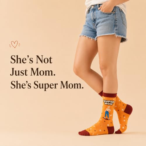 Funny Socks for Mom,Mom to be Gift with Box & Card,Size 6-12 - color: Super Mom Socks