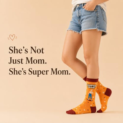 Funny Socks for Mom,Mom to be Gift with Box & Card,Size 6-12 - color: Super Mom Socks