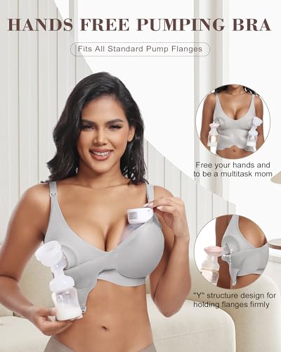 As Fairy Wireless Seamless Pumping Bra Hands Free Nursing Bra Wirefree Comfort Wearable Breast Pump Brass - color: Grey, size: Medium Plus