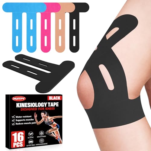 16 Pcs Black Kinesiology Tape for Knees, Knee Support Tape - color: Black