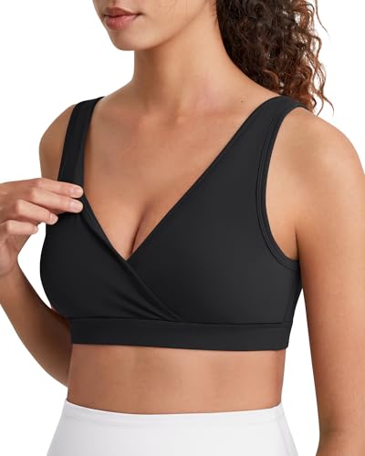 G4Free BareFeel Maternity Bra Wireless Nursing for Breastfeeding V Neck - color: Black, size: Small