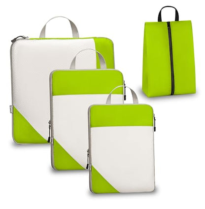 Compression Travel Packing Cubes with White Mesh, Green, 4Pcs - color: Green, size: Set of 4
