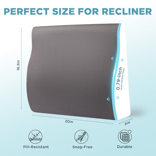 Dual-Layer Memory Foam Lumbar Support Pillow for Recliner, Grey - color: Dark Grey