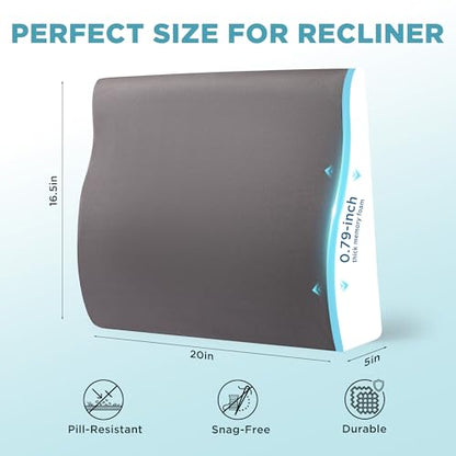 Dual-Layer Memory Foam Lumbar Support Pillow for Recliner, Grey - color: Dark Grey