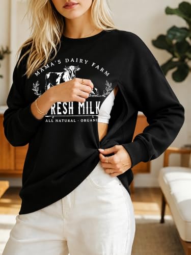 UNIQUEONE Women Nursing Sweatshirts for Breastfeeding - Friendly Zipper Maternity Sweater Long Sleeve Mama Pullover Tops - color: Aa-black, size: XX-Large