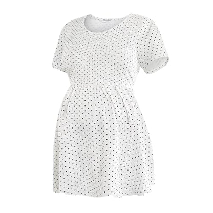 Bearsland Short Sleeve Maternity Top - color: Lake Blue & Light Grey & White Dots, size: Small