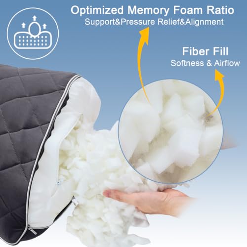 KISSKI Cooling Body Pillow for Adults, Adjustable Memory Foam Long Pillow - color: Dark Gray