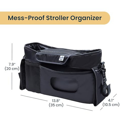 Tiny Twinkle Universal Stroller Organizer with Adjustable Strap - Waterproof Stroller Caddy Fits Baby Jogger, Nuna, Graco, Donna and Bugaboo Strollers（Black） - color: Black, size: Premium