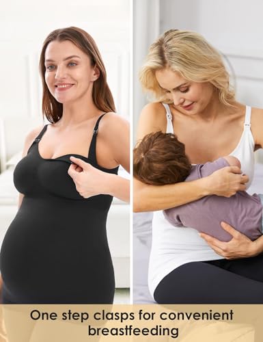 HOFISH Multi‑Pack Maternity Nursing Tank Tops with Clip‑Down Shelf Bra - color: Gray/Black/White, size: Large