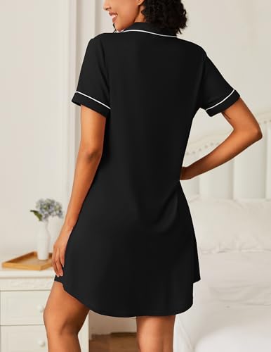 Ekouaer Nightgowns for Women 2 Pack Button Down Sleepwear Soft Sleepshirts - color: Black/Blue, size: Large