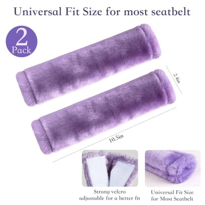Amooca 2-Pack Soft Furry Universal Seatbelt Cover Car Shoulder Pad - color: Light Lavender, size: 10.5in 2pack