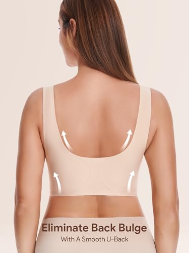 Wireless Front Close Bras for Women, Jelly Post Surgery Push Up Bralettes - color: Beige, size: X-Large
