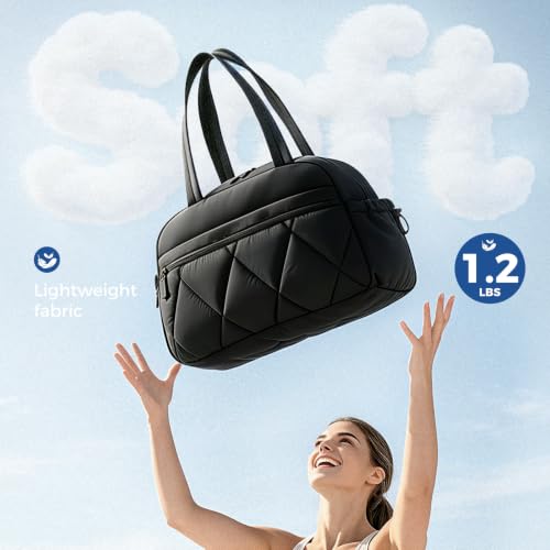 Women's Duffle Gym Bag, Carry-On Shoe Compartment for Weekender Overnight - color: Black, size: Medium