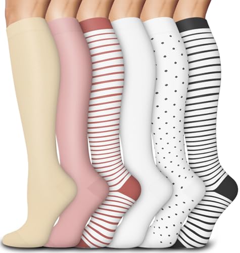 Aoliks Medical Compression Socks for Women & Men, Support Knee High Socks for Running,Nurses,Travel - color: 020 A01-multicoloured 06, size: Large-X-Large
