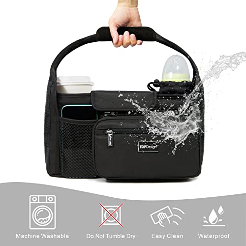 TOPDesign Universal Baby Stroller Organizer, Stroller Caddy with Heightened Insulated Cup Holders & Non-Slip Secure Hooks Accessories, Fits Most Strollers, Machine Washable (Black) - color: Black, style: Basic