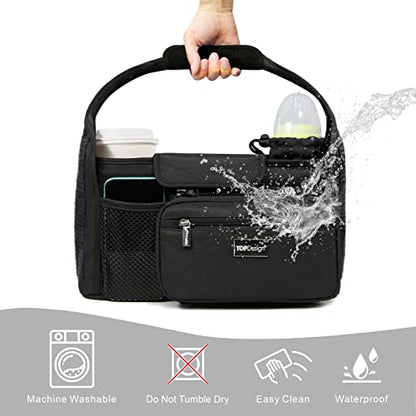 TOPDesign Universal Baby Stroller Organizer, Stroller Caddy with Heightened Insulated Cup Holders & Non-Slip Secure Hooks Accessories, Fits Most Strollers, Machine Washable (Black) - color: Black, style: Basic