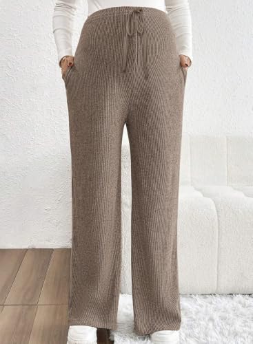BLENCOT Maternity Pants Casual Stretchy Wide Leg Pregnancy Trousers - color: Dune, size: Small