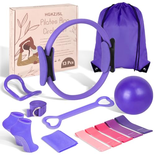 Pilates Kit for Women 13PCS, Pilates Ring Ball Resistance Bands Workout Set - color: Purple