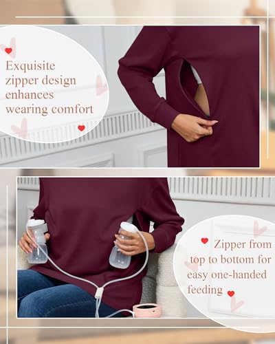 Oakgarden Women's Zipper Oversized Nursing Sweatshirts - color: Dark Red, size: Medium