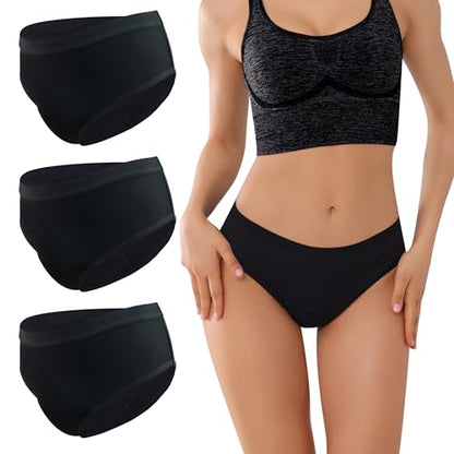 Women Absorbent Incontinence Underwear Overnight Leak Proof Panties 3 Pack - color: Black, size: Medium
