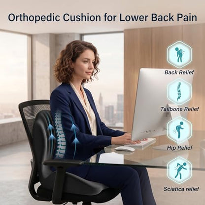 Ergonomic Seat Cushion with Lumbar Support（Black） - color: Black