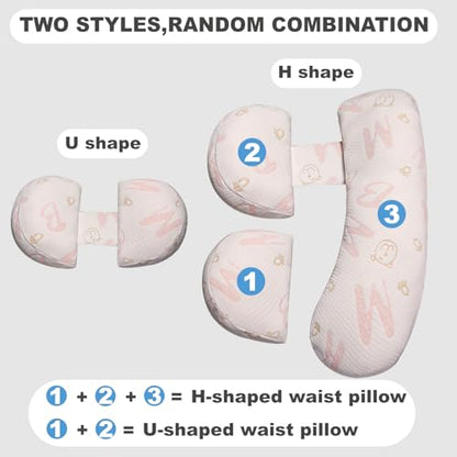 Pregnancy Pillow - Adjustable Maternity Support for Back & Belly, Multi-Use Body Pillow with Soft Cover, Must-Have for Pregnancy - color: Pink