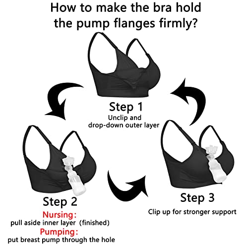 4HOW Pumping Bra Hands Free Pumping and Nursing Bra All in One - color: 2pc(black), size: Large