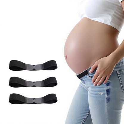 Maternity Belly Band 3-Pack — Turn Any Jeans Into Maternity Pants | Adjustable Hook-and-Loop Waistband Extender - color: Black
