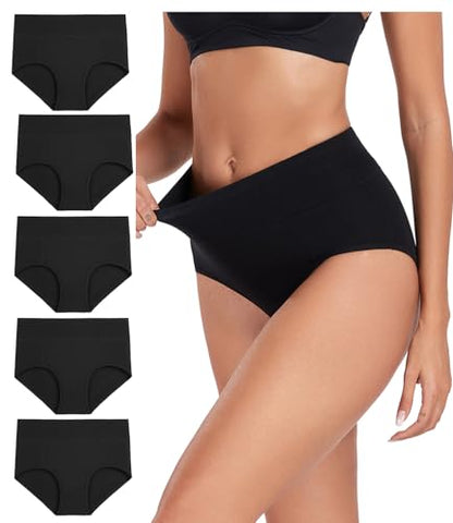 wirarpa Women's Cotton Underwear High Waist Stretch Briefs Soft Underpants Ladies Full Coverage Panties 5 Pack - color: Dark Black, size: Small