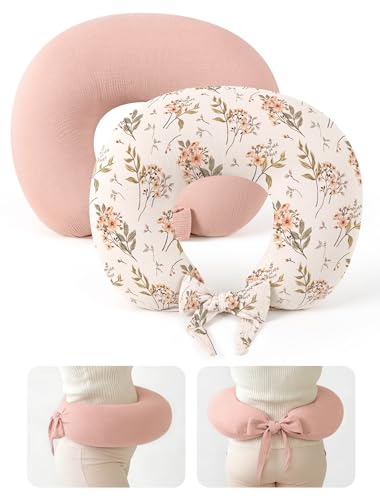 lulumoon Muslin Nursing Pillow Covers: Adjustable Strap for Stable Support - color: SkinpinkOrangeflower
