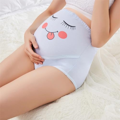Maternity Cotton Underwear High Waist Adjustable Pregnancy Seamless Soft Hipster Panties Over Bump 4-Pack - color: Cute Cartoon(4 Pack), size: Medium