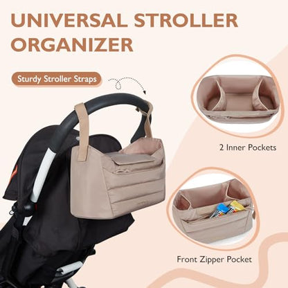 mommore Diaper Bag Tote with Stroller Organizer, Puffy Travel Baby Tote - color: Khaki