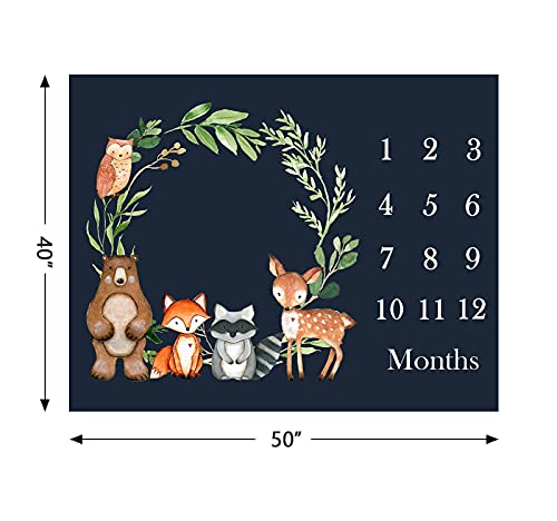 Woodland Baby Monthly Milestone Fleece Blanket, Black, 50x40, Includes Marker