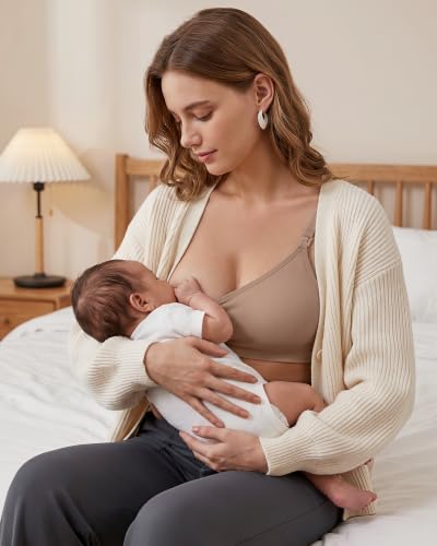 G4Free Barefeel Maternity Sports Bra One-Hand Clips Nursing Sleep Bras - color: Toffee, size: Medium