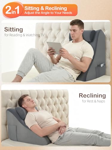 Vekkia 23.5” Back Rest Pillow, Dual-Layer Foam for Reclining and Sitting - color: Gray, size: 23.5 Inches
