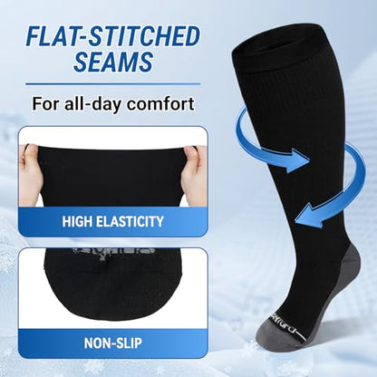 3 Pairs Plus Size Compression Socks for Women Men Wide Calf - color: 3 Pairs-Black, size: L/XL
