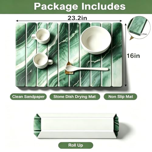 Dish Drying Mat for Kitchen Counter Marble Diatomite Cyan Foldable