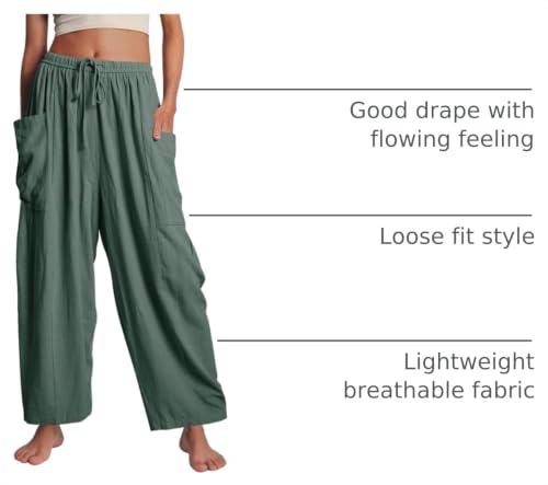 Flygo Women's Flowy Drawstring Wide Leg Pants with Side Pockets - color: Green, size: Small