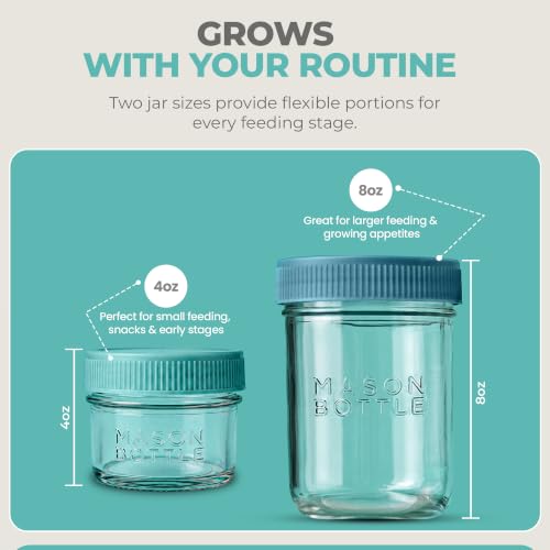 Mason Bottle Glass Breastmilk Storage Jar Set with Lids, 8-Pack, 4oz & 8oz - size: Mixed Jar Set (8 pack)
