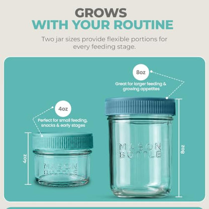 Mason Bottle Glass Breastmilk Storage Jar Set with Lids, 8-Pack, 4oz & 8oz - size: Mixed Jar Set (8 pack)