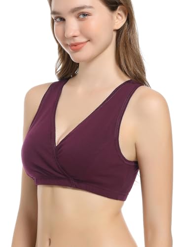 CAKYE 3 Pack Maternity Nursing Sleep Bra Breastfeeding Cotton Bralette - color: Black/Wine Red/Army Green, size: Medium
