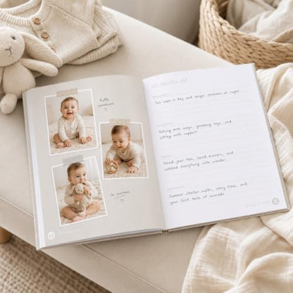 Pearhead Gray Linen Hello Baby Memory Book, Includes Clean-Touch Ink Pad - color: Gray Linen Baby Book