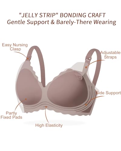 As Fairy Scalloped Nursing Bra Wireless Jelly Support Maternity Bra - color: Dark Brown, size: Medium