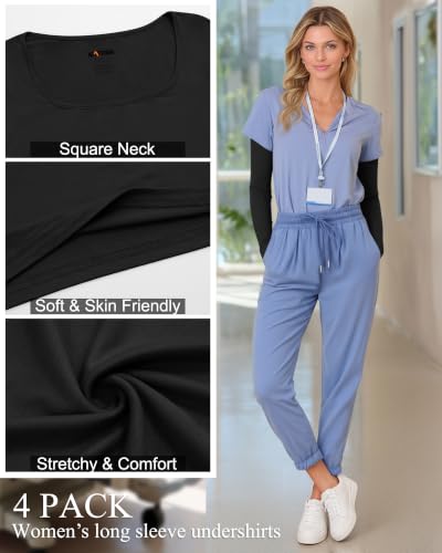 Xaatren 4 Pack Women's Underscrub Shirts Long Sleeve Tops - color: Black, Black, Black, Black, size: Small