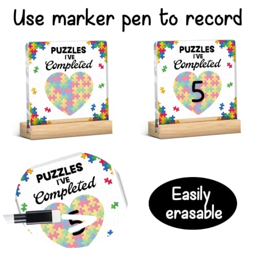 Jigsaw Counter Gift for Puzzlers, Puzzle I've Completed Sign with Markers - color: Puzzles
