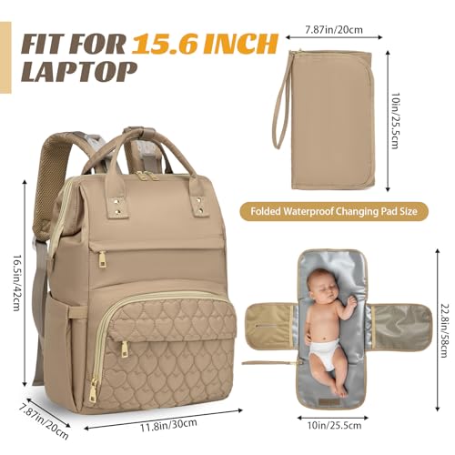 Diaper Bag Backpack with Changing Pad, Large Wide-Open Baby Diaper Bag - color: Khaki