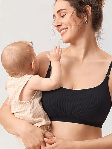 MOMANDA Ribbed Nursing Bras for Breastfeeding - color: Black, size: XX-Large
