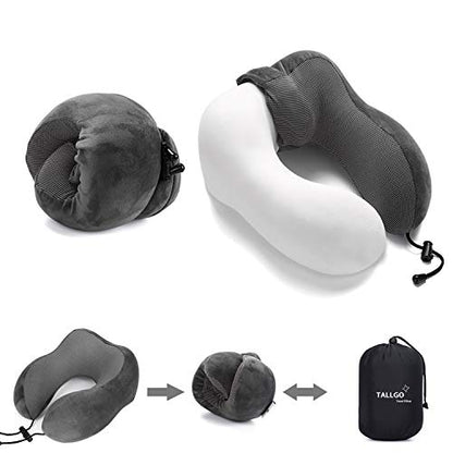 TALLGO Travel Pillow, Best Memory Foam Neck Pillow Head Support Soft Pillow for Sleeping Rest, Airplane Car & Home Use (Grey) - color: Grey