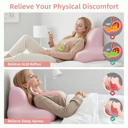 Memory Foam Support Wedge Pillow for Sleeping Reading Lying - color: Pink