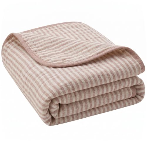 Ultra Soft Muslin Baby Blanket - Organic Cotton Blend (Pink Stripe) - color: Dusty Pink Stripes